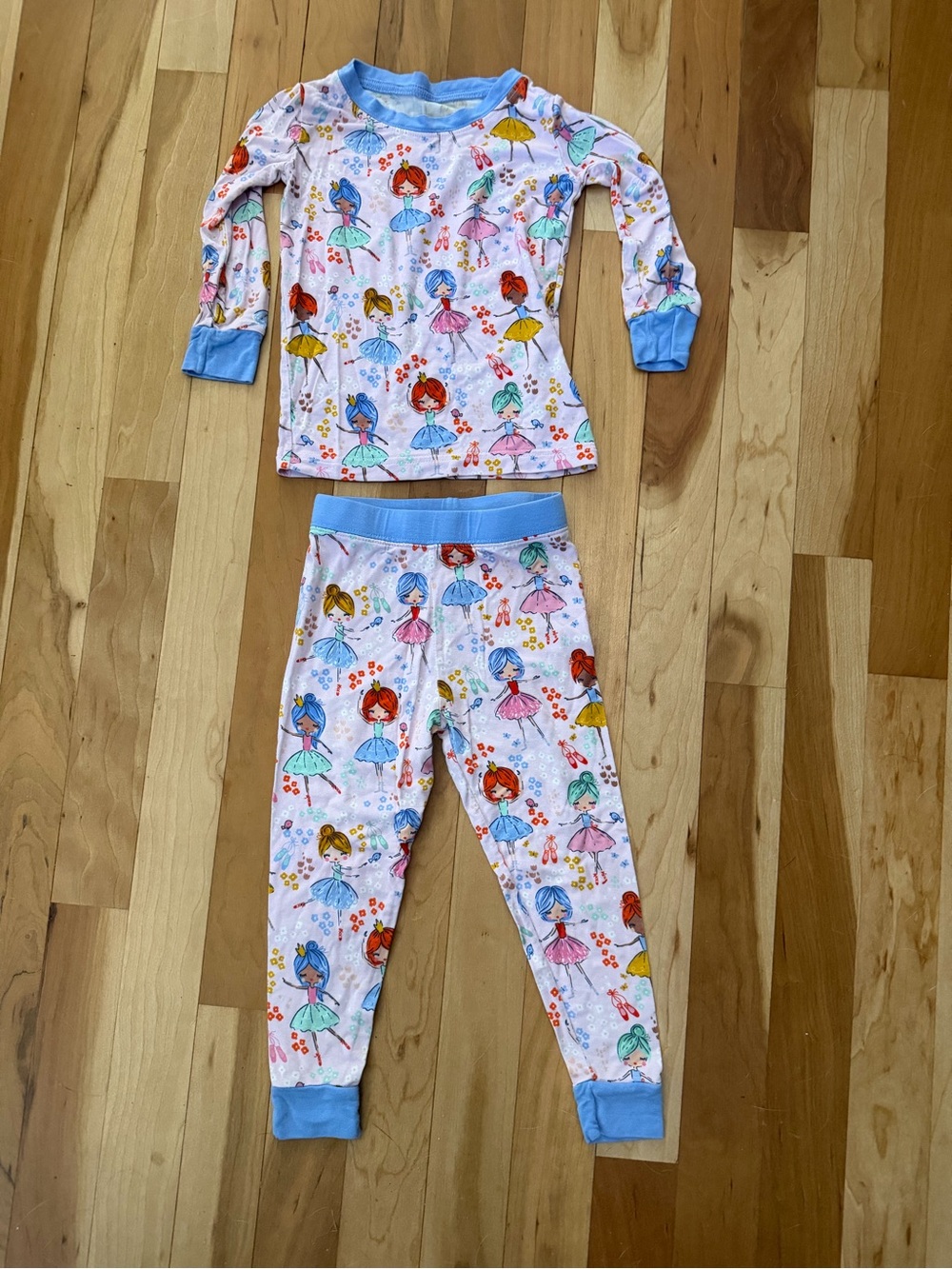 Little Sleepies Pink Ballerina Print Pajama Set with Blue Trim 12-18 months